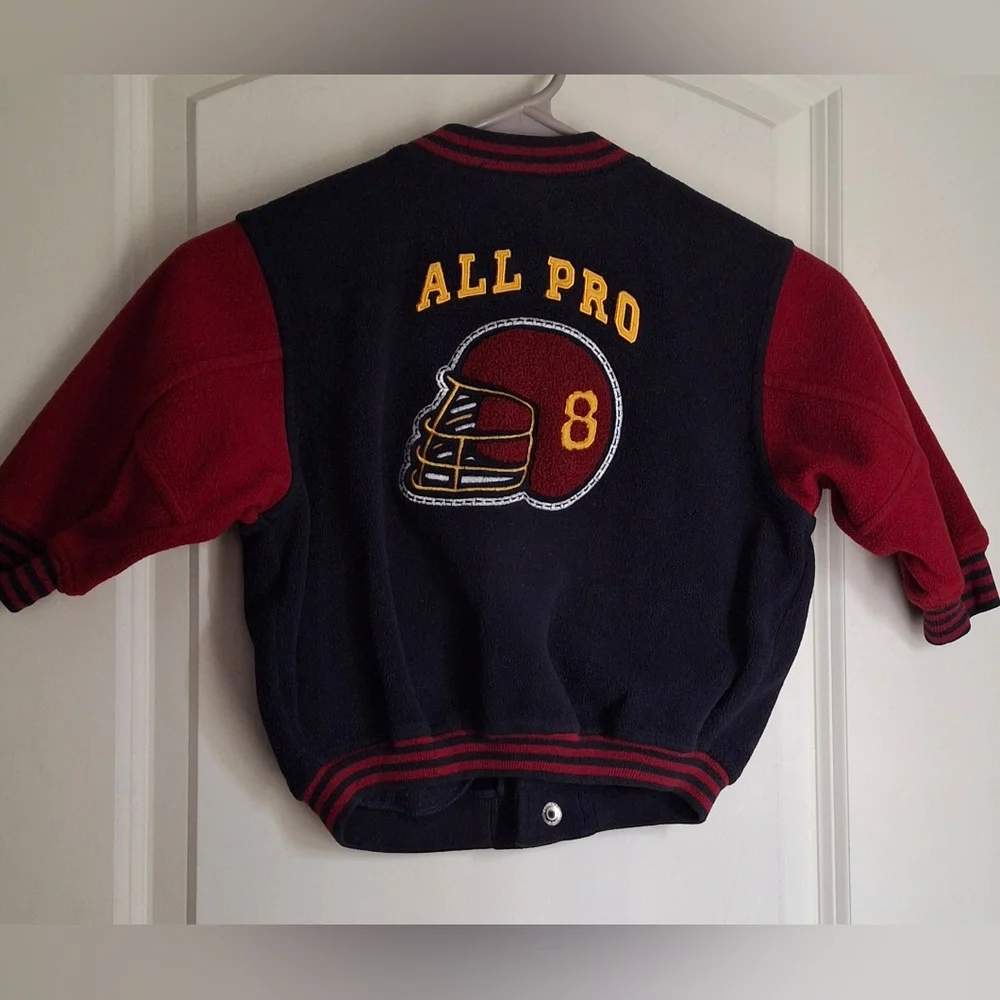 Vintage Kru Supplies Boy Navy Sweater with Red and Yellow Accents Sz 2 Football - Picture 3 of 11